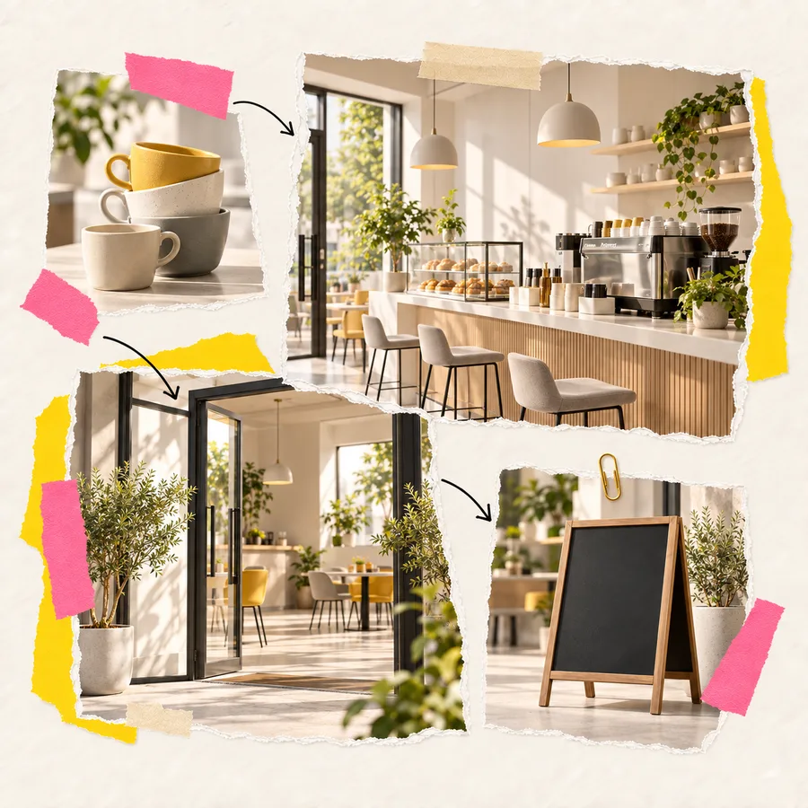 Collage zum Sichtbarkeits-Typ Das Café