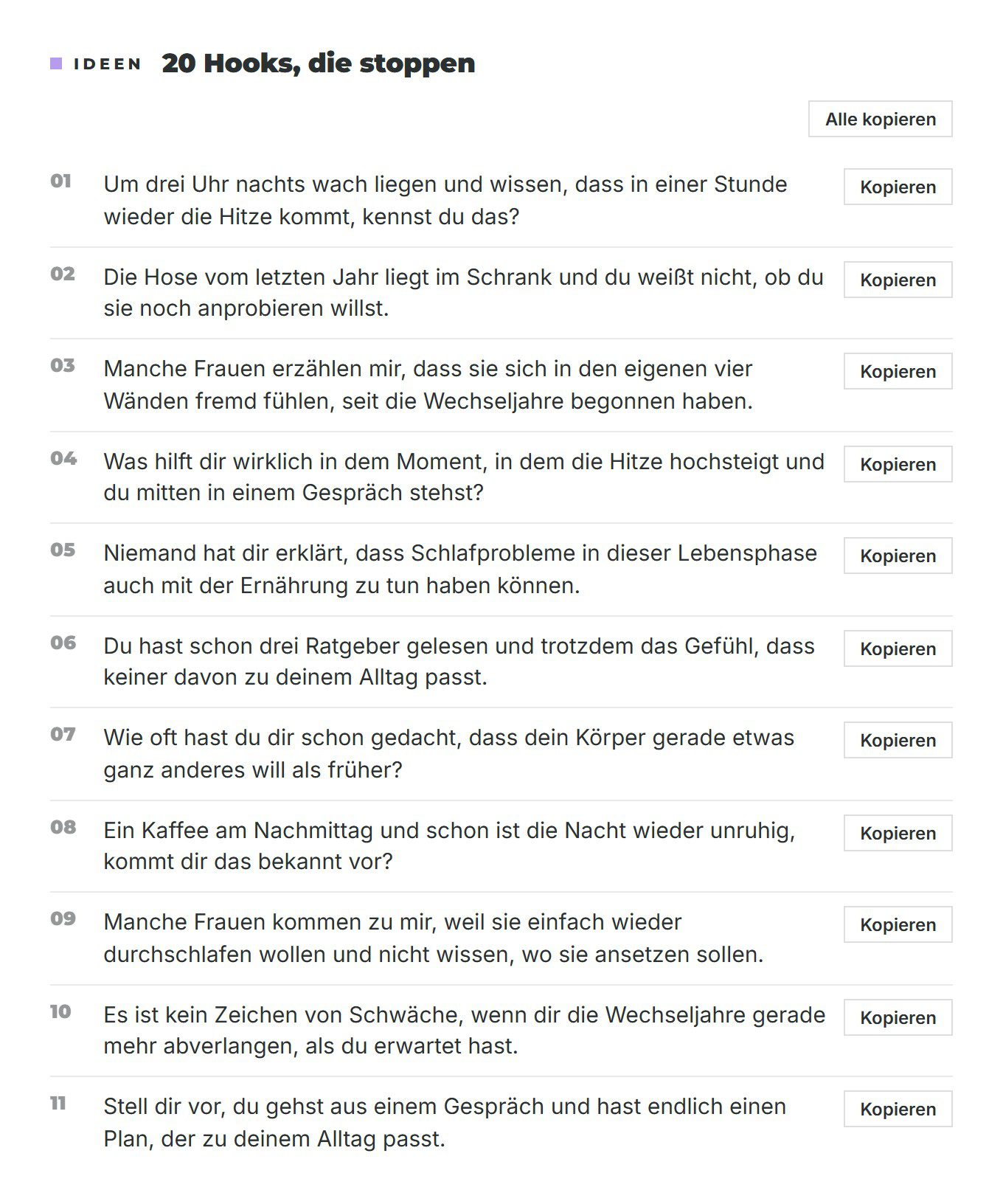 Einige der 20 Hooks aus dem Ergebnis