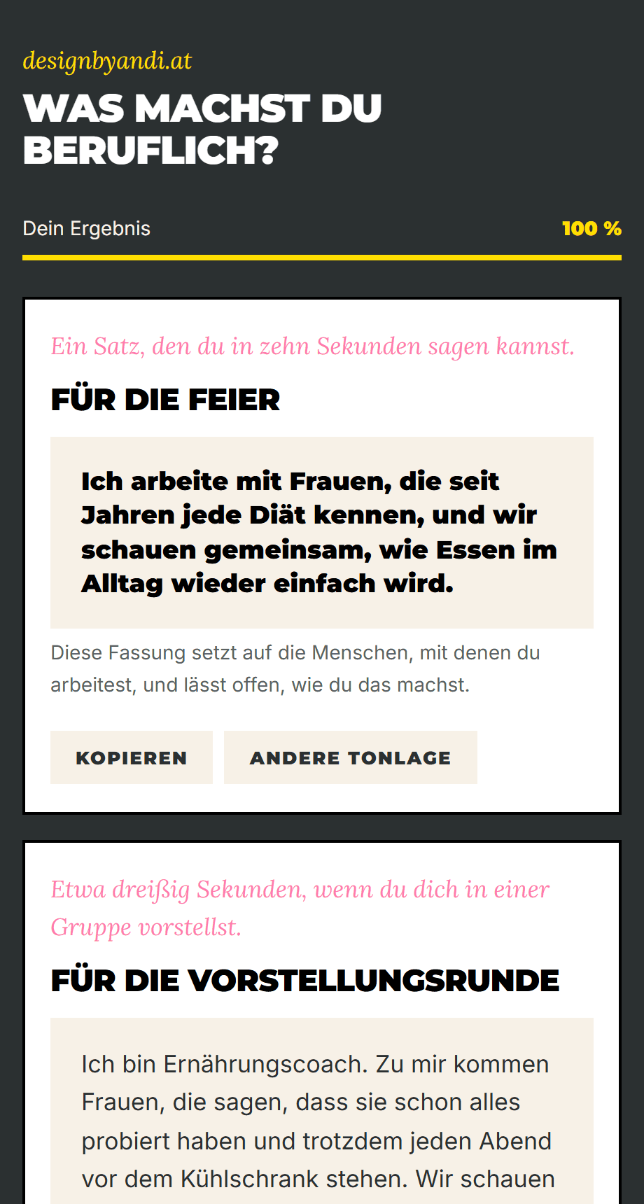 Bildschirmfoto aus dem Tool mit einem Beispielsatz für die Feier und den Knöpfen Kopieren und Andere Tonlage